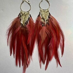Boho fringe feather earrings